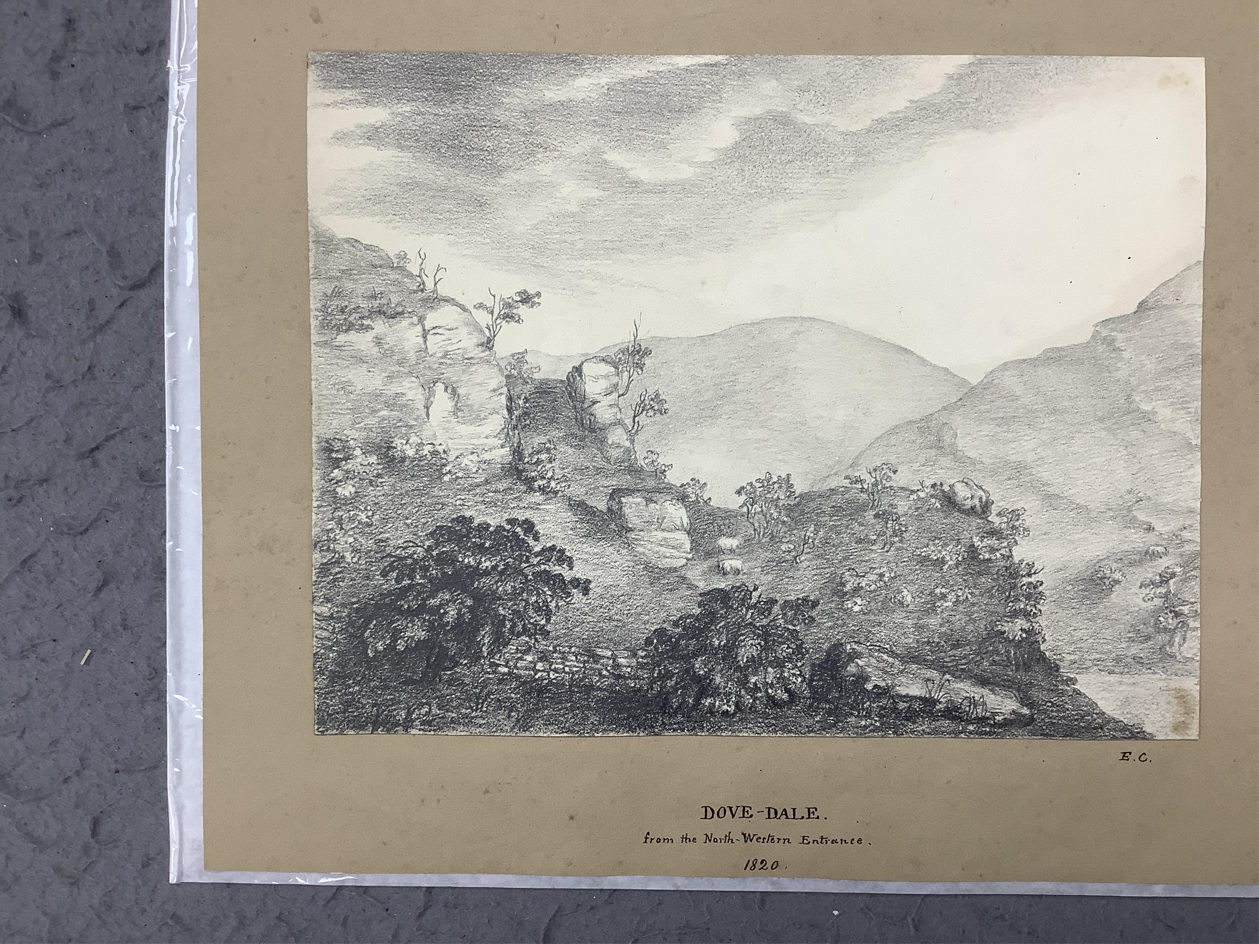 A collection of 19th century pencil sketches, Landscapes including some by John Hodgson, Scottish loch scenes and examples signed ‘Miss Walker’ including Brassington Tors, dated 1831, largest 22 x 28cm, all unframed